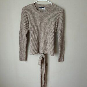 NWT Rowe Tan Ivory Beige Long Sleeve Back Tie Crewneck Sweater Wool Blend Medium